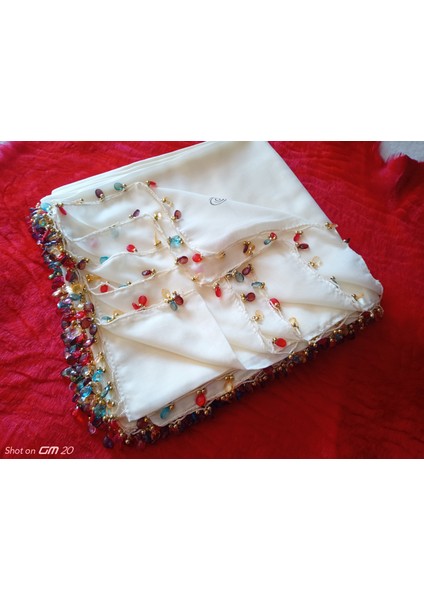 El Emeği Kristal Damla Boncuklu Yazma ,tülbent Yemeni, Fular ,4 Kenar Oyalı fırsatları