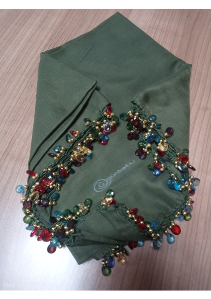 El Emeği Kristal Damla Boncuklu Yazma ,tülbent Yemeni, Fular ,4 Kenar Oyalı