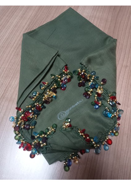 El Emeği Kristal Damla Boncuklu Yazma ,tülbent Yemeni, Fular ,4 Kenar Oyalı fiyatları