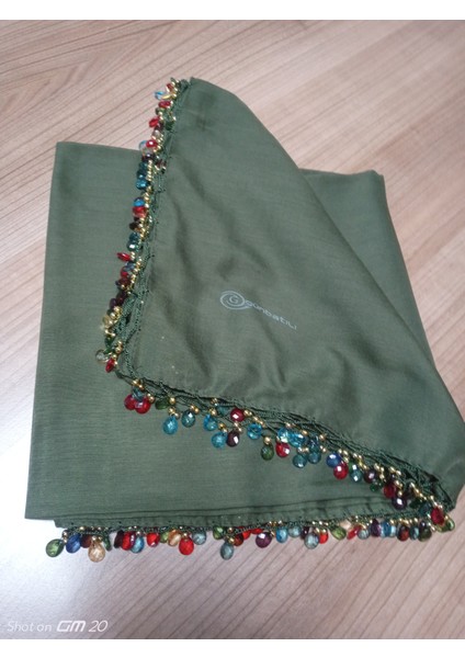 El Emeği Kristal Damla Boncuklu Yazma ,tülbent Yemeni, Fular ,4 Kenar Oyalı indirimleri