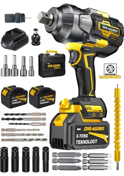 DRG-1400 Profesyonel 1400 Nm Kademeli Yüksek Torklu Somun Bijon Sökme Matkap Akülü Vidalama Kömürsüz Motor