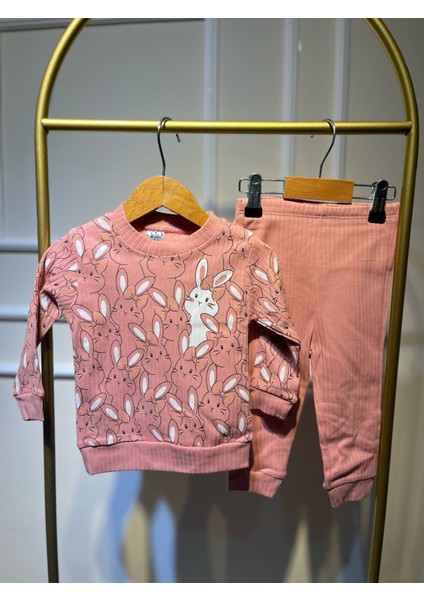 Tavşanlı Pembe Kız Bebek Alt-Üst Takım