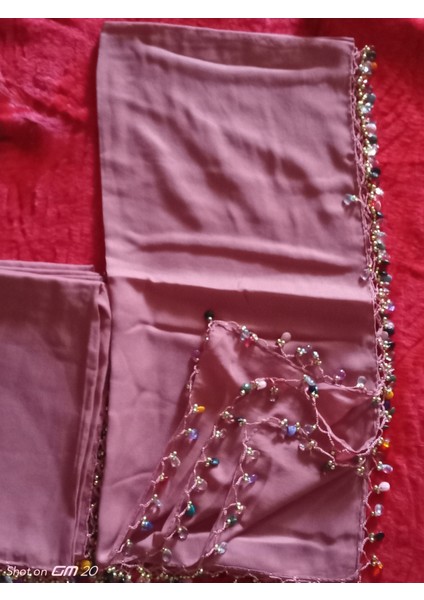 El Emeği Kristal Damla Boncuklu Yazma ,tülbent Yemeni, Fular ,4 Kenar Oyalı fiyatları