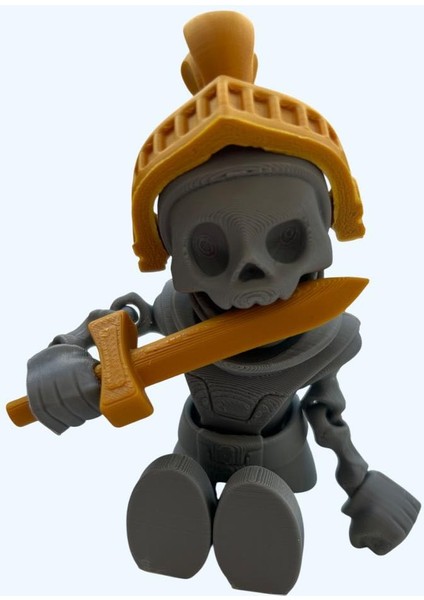 Hareketli Iskelet Şövalye Figürü – Gümüş Gövde, Altın Detaylı, Flexi Tasarım