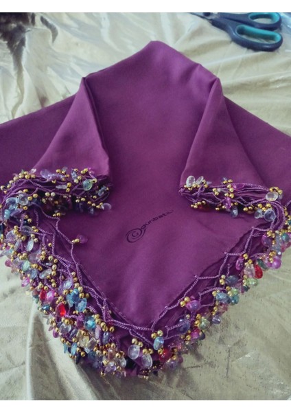 El Emeği Kristal Damla Boncuklu Yazma ,tülbent Yemeni, Fular ,4 Kenar Oyalı fırsatları