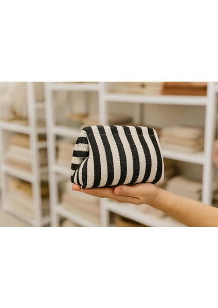 Çizgili Kanvas Kumaş Astarlı Burslu Clutch Çanta–günlük,gece,plaj ve Makyaj Çantası Kullanımlı indirimleri