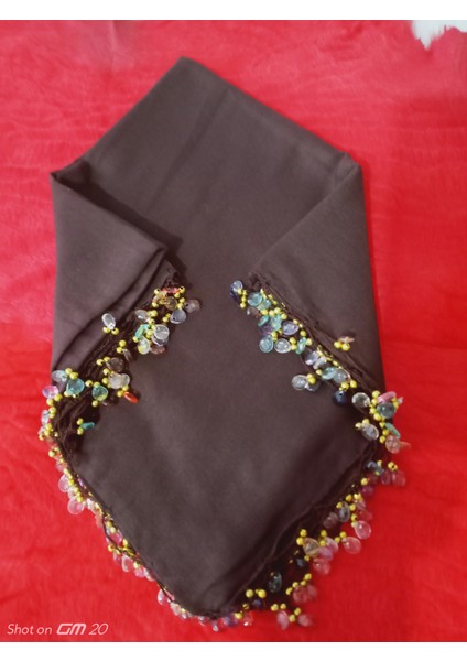 El Emeği Kristal Damla Boncuklu Yazma ,tülbent Yemeni, Fular ,4 Kenar Oyalı