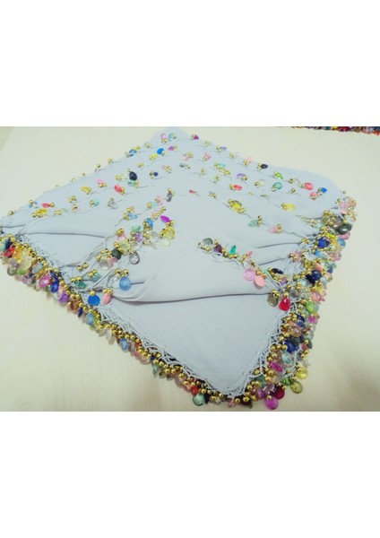 El Emeği Kristal Damla Boncuklu Yazma ,tülbent Yemeni, Fular ,4 Kenar Oyalı