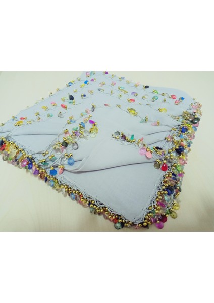 El Emeği Kristal Damla Boncuklu Yazma ,tülbent Yemeni, Fular ,4 Kenar Oyalı fiyatları