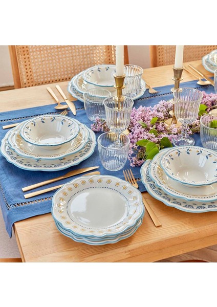 Şık 24 Parça 6 Kişilik Seramik Yemek Takımı, Mavi Renkli, Modern Tasarım fiyatları
