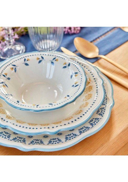 Şık 24 Parça 6 Kişilik Seramik Yemek Takımı, Mavi Renkli, Modern Tasarım modelleri