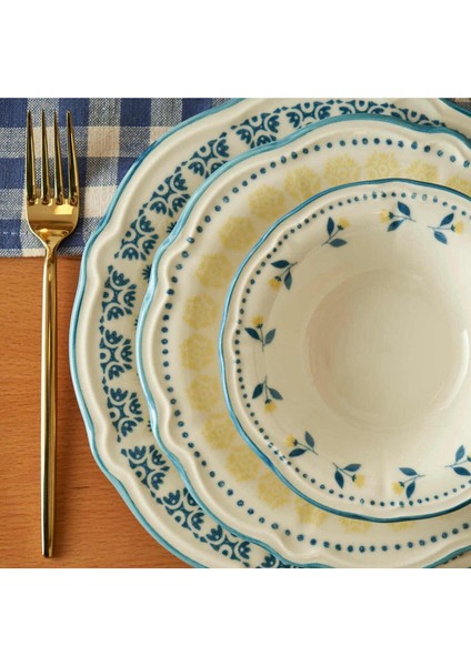 Şık 24 Parça 6 Kişilik Seramik Yemek Takımı, Mavi Renkli, Modern Tasarım indirimleri