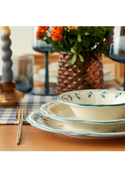Şık 24 Parça 6 Kişilik Seramik Yemek Takımı, Mavi Renkli, Modern Tasarım