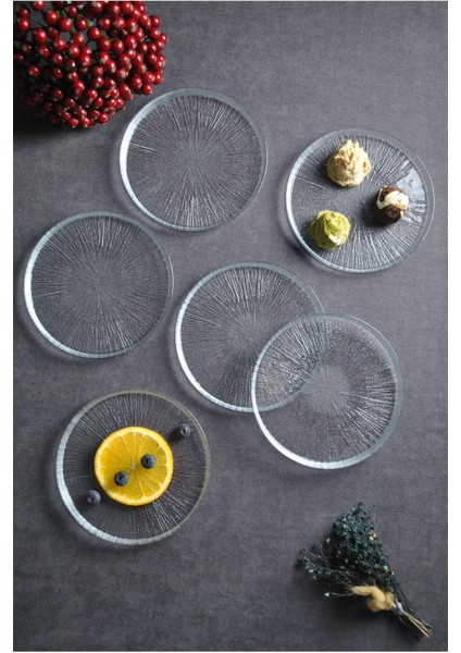 6 Parça Desenli Cam Mini Tatlı ve Pasta Tabağı Seti, 16CM, Kahverengi fiyatları