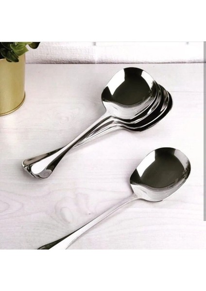 4'lü Çelik Servis Kaşığı Seti, Beyaz, Şık ve Dayanıklı, Pratik Kullanım