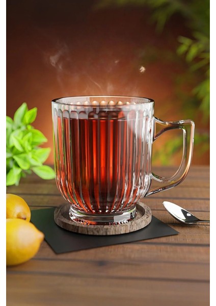 6'lı Kristal Cam Kulplu Çay ve Nescafe Kupa Bardak Seti, Şık ve Renkli Tasarım