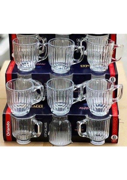 6'lı Kristal Cam Kulplu Çay ve Nescafe Kupa Bardak Seti, Şık ve Renkli Tasarım fırsatları