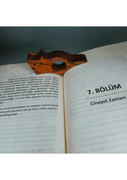 Kitap Okuma Ayracı Ahşap Kedi Figürlü Çift Yönlü Ayraç Hediyeli