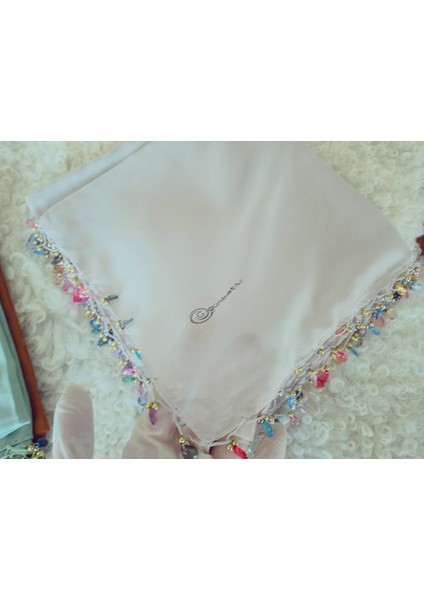 El Emeği Kristal Damla Boncuklu Yazma ,tülbent Yemeni, Fular ,4 Kenar Oyalı fiyatları