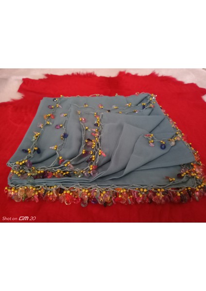 El Emeği Kristal Damla Boncuklu Yazma ,tülbent Yemeni, Fular ,4 Kenar Oyalı