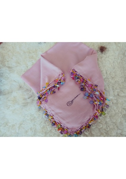 El Emeği Kristal Damla Boncuklu Yazma ,tülbent Yemeni, Fular ,4 Kenar Oyalı