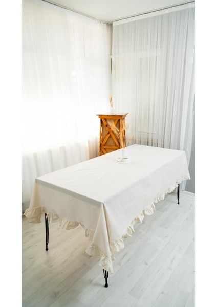 Rufle | 160X230 cm Ham Renk Fırfırlı Dikdörtgen Masa Örtüsü – Zarif ve Doğal Görünüm