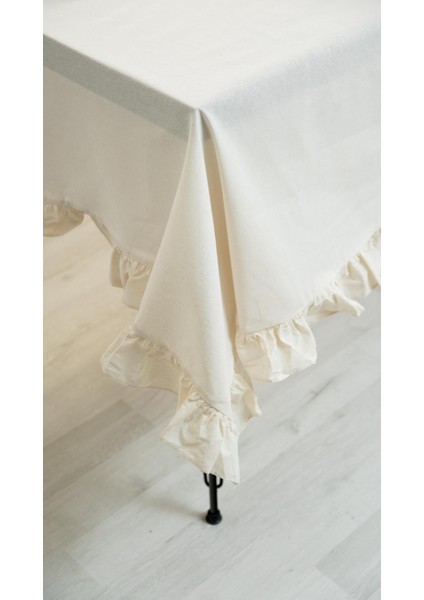 Rufle | 160X230 cm Ham Renk Fırfırlı Dikdörtgen Masa Örtüsü – Zarif ve Doğal Görünüm fiyatları