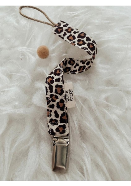Leopar Detaylı Pamuk Kumaş Bebek Emzik Askısı
