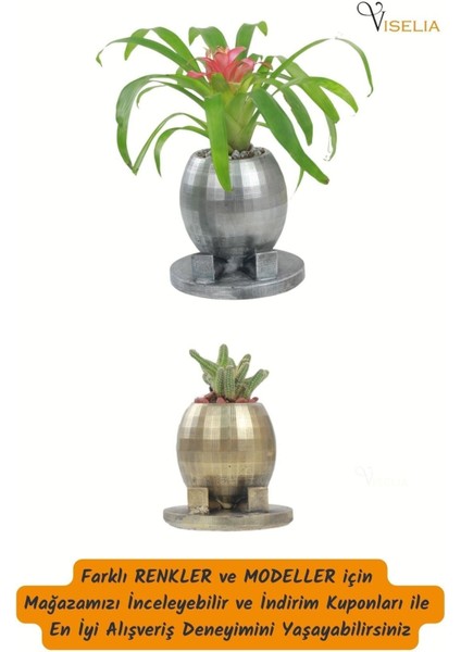 Dekoratif Saksı Gümüş Eskitme Küçük Çiçek Saksısı Yuvarlak Ayaklı Model