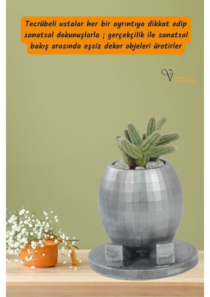 Dekoratif Saksı Gümüş Eskitme Küçük Çiçek Saksısı Yuvarlak Ayaklı Model