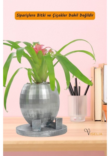 Dekoratif Saksı Gümüş Eskitme Küçük Çiçek Saksısı Yuvarlak Ayaklı Model