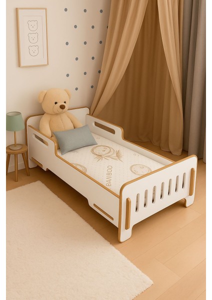 Beesstore Çocuk Yer Yatağı-Çocuk Bazası - 140X70CM - Bebek ve Çocuk Karyolası -Mdf - Beyaz