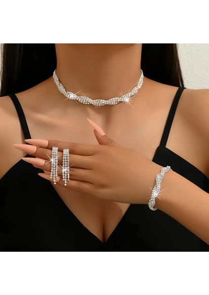 Işıltılı Şık Kadın Takı Seti -Kolye Küpe, Bilezik-Düğünler, Partiler ve Özel Günler Için Mükemmel fiyatları