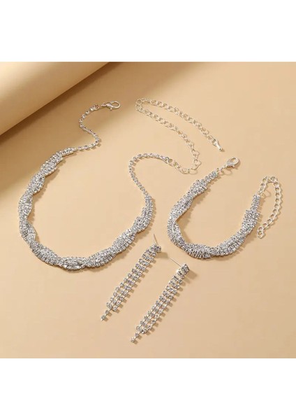 Işıltılı Şık Kadın Takı Seti -Kolye Küpe, Bilezik-Düğünler, Partiler ve Özel Günler Için Mükemmel modelleri