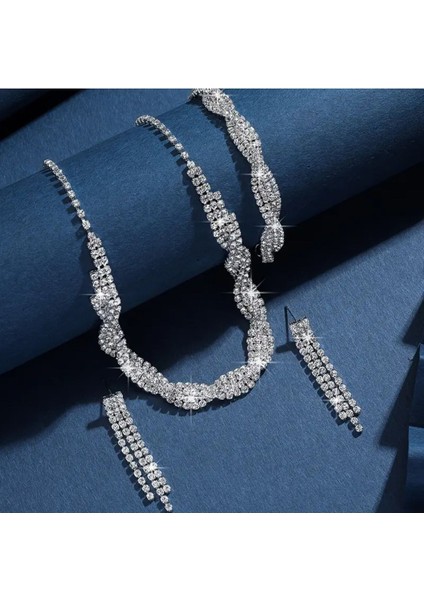 Işıltılı Şık Kadın Takı Seti -Kolye Küpe, Bilezik-Düğünler, Partiler ve Özel Günler Için Mükemmel indirimleri