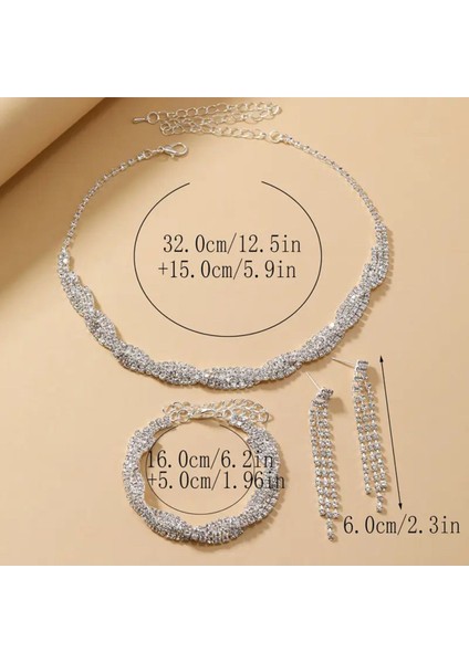 Işıltılı Şık Kadın Takı Seti -Kolye Küpe, Bilezik-Düğünler, Partiler ve Özel Günler Için Mükemmel