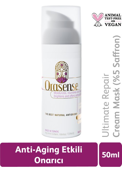 Onarıcı Krem Maske 50 ml - Safran Özlü Yoğun Onarıcı Anti-Aging Yatıştırıcı Vegan (%5 Safran Özü)