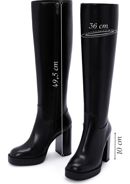 Kadın Siyah Fermuarlı Yüksek Topuklu Deri Çizme 25WFD100418 fiyatları