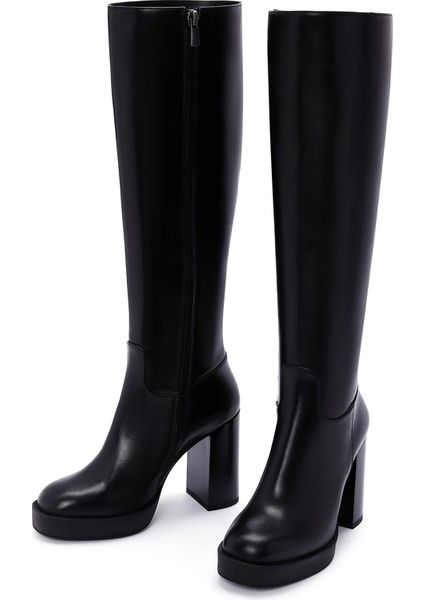 Kadın Siyah Fermuarlı Yüksek Topuklu Deri Çizme 25WFD100418 modelleri