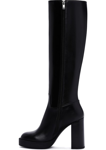 Kadın Siyah Fermuarlı Yüksek Topuklu Deri Çizme 25WFD100418 fırsatları