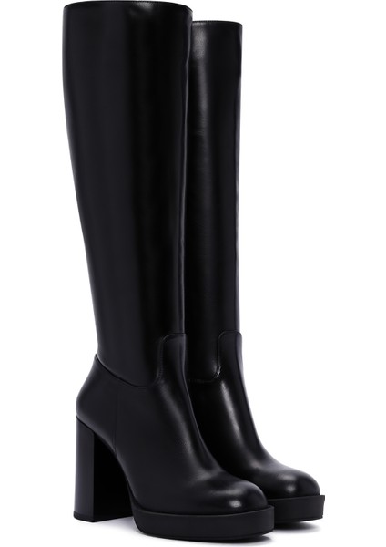 Kadın Siyah Fermuarlı Yüksek Topuklu Deri Çizme 25WFD100418 indirimleri