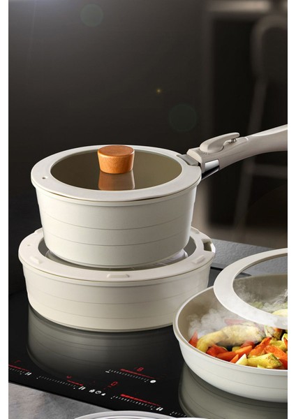 Bej 9 Parça Ayrılabilen Saplı Indüksiyon Tencere ve Tava Seti fiyatları