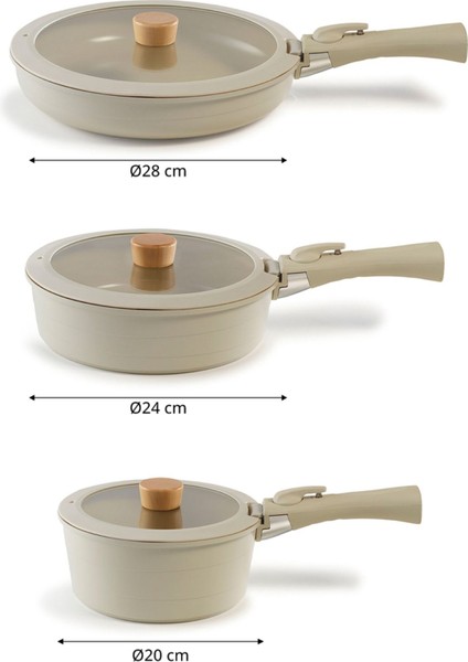 Bej 9 Parça Ayrılabilen Saplı Indüksiyon Tencere ve Tava Seti modelleri