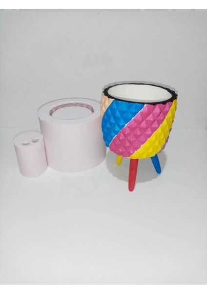 Ayaklı Desenli Saksı Çimento Kokulutaş Silikon Kalıbı (Büyük Boy)