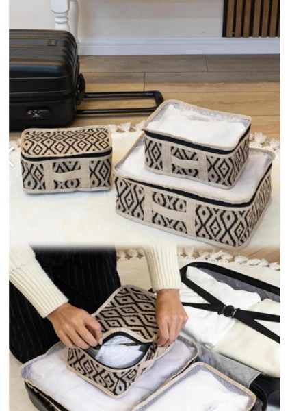 Kahverengi 3'lü Seyahat Çantası Içi Düzenleyici Organizer Seti indirimleri