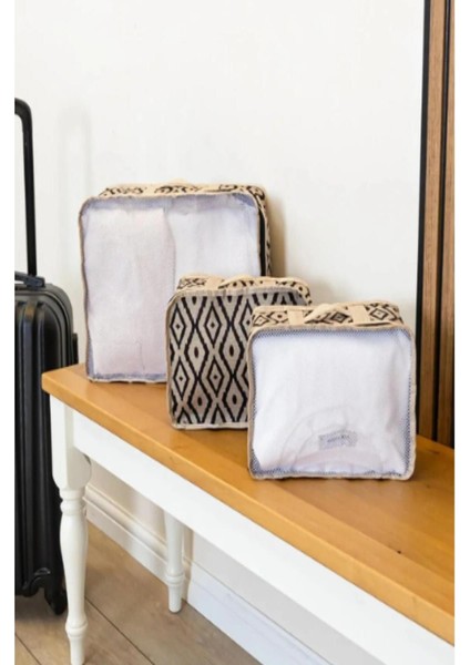 Kahverengi 3'lü Seyahat Çantası Içi Düzenleyici Organizer Seti