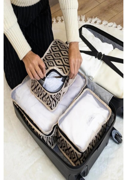 Kahverengi 3'lü Seyahat Çantası Içi Düzenleyici Organizer Seti