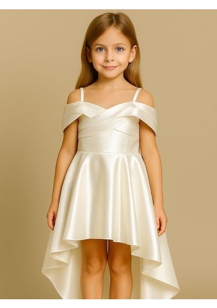 Kız Çocuk Prenses Kol Parlak Kumaş Önü Kısa Arkası Uzun Tasarım Abiye Elbise fiyatları