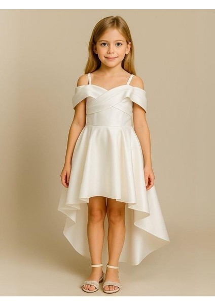 Kız Çocuk Prenses Kol Parlak Kumaş Önü Kısa Arkası Uzun Tasarım Abiye Elbise modelleri