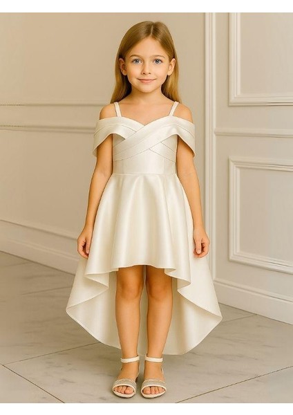Kız Çocuk Prenses Kol Parlak Kumaş Önü Kısa Arkası Uzun Tasarım Abiye Elbise fırsatları